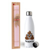 Easter Set, metallic stainless steel water bottle (750ml) & scented flat Easter candle (30cm) (PINK)