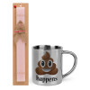 Easter Set, metallic thermal cup (300ml) & aromatic flat Easter candle (30cm) (PINK)