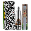 Easter Set, metallic stainless thermos flask (500ml) & scented flat Easter candle (30cm) (GRAY)