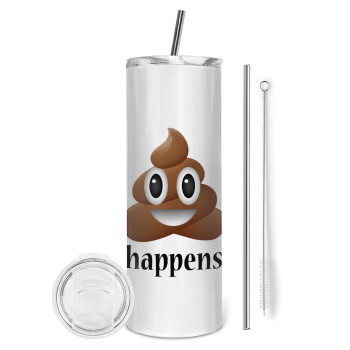 Shit Happens, Tumbler stainless steel 600ml, with metal straw & cleaning brush