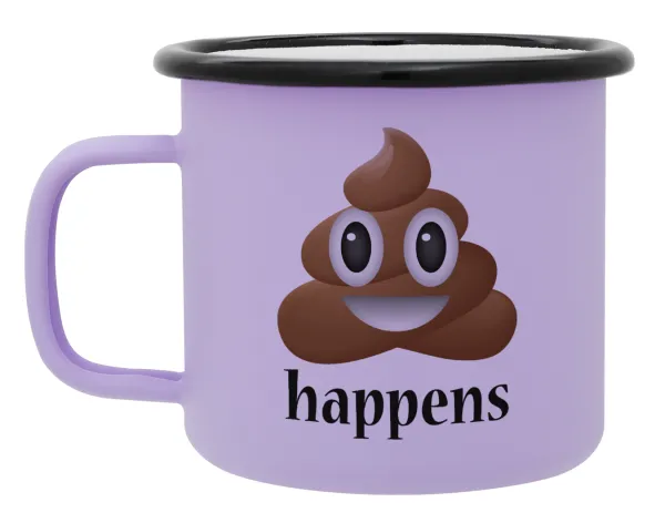 Shit Happens — Metal enamel mug, matte light pastel purple, 360ml
