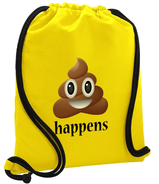 Shit Happens — Backpack pouch GYMBAG Yellow, with pocket (40x48cm) & thick cords