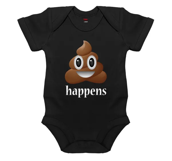 Shit Happens — Βρεφικό φορμάκι μωρού, 0-18 μηνών, ΜΑΥΡΟ, 100% Organic Cotton, κοντομάνικο