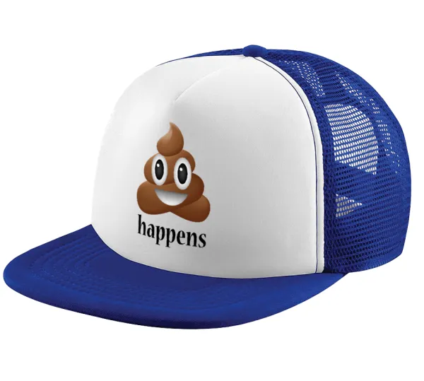 Shit Happens — Adult Soft Trucker Hat with Blue/White Mesh (POLYESTER, ADULT, UNISEX, ONE SIZE)