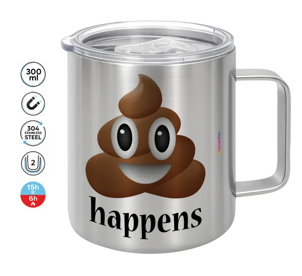 Shit Happens — Double-walled stainless steel mug 300ml with temperature-retaining lid