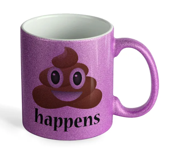 Shit Happens — Κούπα Μωβ Glitter που γυαλίζει, κεραμική, 330ml