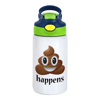 Shit Happens, Children's hot water bottle, stainless steel, with safety straw, green, blue (350ml)