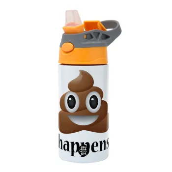 Shit Happens, Παιδικό παγούρι θερμό, ανοξείδωτο, με καλαμάκι ασφαλείας, Πορτοκαλί/Γκρι (360ml) BPA-FREE