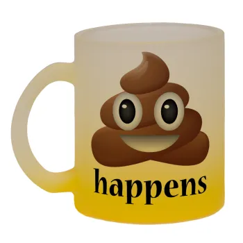 Shit Happens, Κούπα γυάλινη δίχρωμη με βάση το κίτρινο ματ, 330ml