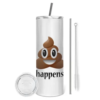 Shit Happens, Tumbler ποτήρι θερμό από ανοξείδωτο ατσάλι 600ml, με μεταλλικό καλαμάκι & βούρτσα καθαρισμού