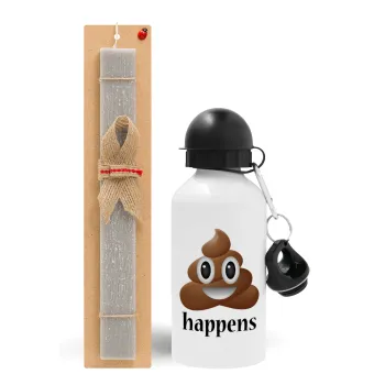 Shit Happens, Easter Set, metallic aluminum water bottle (500ml) & aromatic flat Easter candle (30cm) (GRAY)