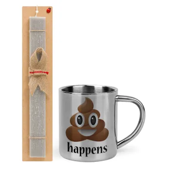 Shit Happens, Easter Set, metallic thermal cup (300ml) & Easter aromatic flat candle (30cm) (GRAY)