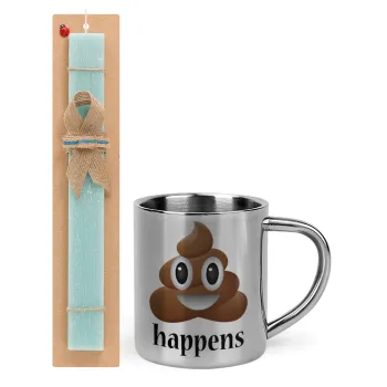 Shit Happens, Easter Set, metallic thermal cup (300ml) & aromatic flat Easter candle (30cm) (TURQUOISE)