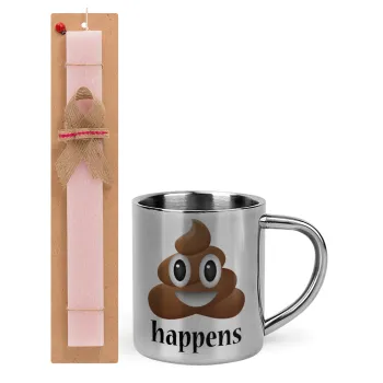 Shit Happens, Easter Set, metallic thermal cup (300ml) & aromatic flat Easter candle (30cm) (PINK)
