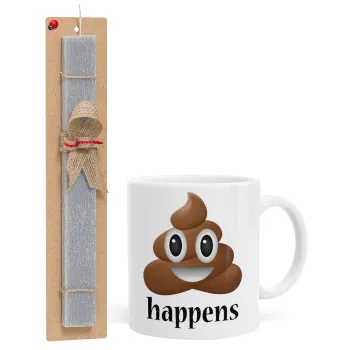 Shit Happens, Easter Set, Ceramic Cup (330ml) & Easter aromatic flat candle (30cm) (GRAY)