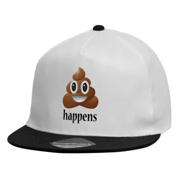 Shit Happens, Καπέλο παιδικό Flat Snapback, Λευκό (100% ΒΑΜΒΑΚΕΡΟ, ΠΑΙΔΙΚΟ, UNISEX, ONE SIZE)
