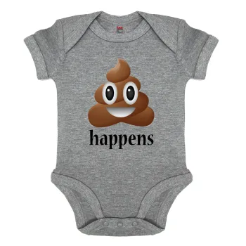 Shit Happens, Βρεφικό φορμάκι μωρού, 0-18 μηνών, ΓΚΡΙ ΜΕΛΑΝΖΕ, 100% Organic Cotton, κοντομάνικο