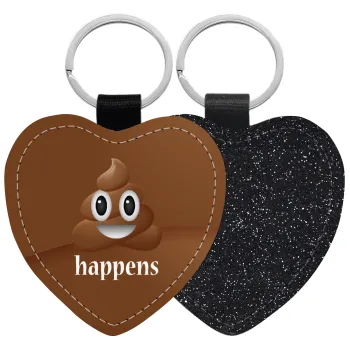 Shit Happens, Μπρελόκ PU δερμάτινο glitter καρδιά ΜΑΥΡΟ