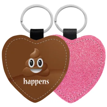 Shit Happens, Μπρελόκ PU δερμάτινο glitter καρδιά ΡΟΖ