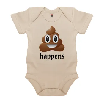Shit Happens, Βρεφικό φορμάκι μωρού, 0-18 μηνών, Natural (Εκρού), 100% Organic Cotton, κοντομάνικο