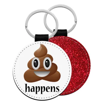 Shit Happens, Μπρελόκ Δερματίνη, στρογγυλό ΚΟΚΚΙΝΟ (5cm)