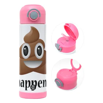 Shit Happens, Παιδικό παγούρι θερμό, ανοξείδωτο, με καλαμάκι ασφαλείας, ΡΟΖ (500ml)