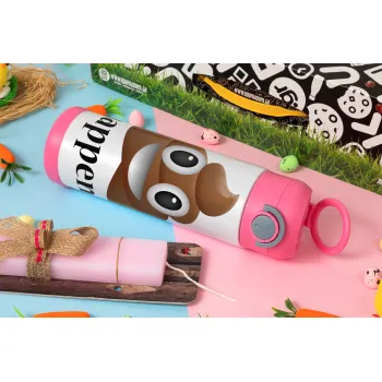 Shit Happens, Πασχαλινή Λαμπάδα με Παιδικό παγούρι θερμό, ανοξείδωτο, με καλαμάκι ασφαλείας, ΡΟΖ (500ml)