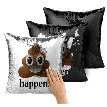 Shit Happens, Μαξιλάρι καναπέ Μαγικό Μαύρο με πούλιες 40x40cm περιέχεται το γέμισμα