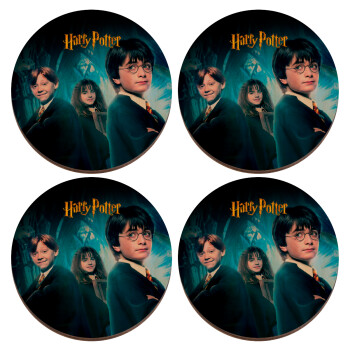 Harry potter and the philosopher's stone, ΣΕΤ x4 Σουβέρ ξύλινα στρογγυλά plywood (9cm)