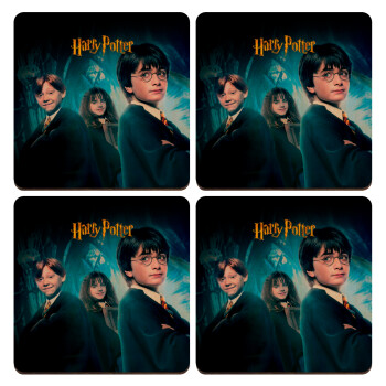 Harry potter and the philosopher's stone, ΣΕΤ x4 Σουβέρ ξύλινα τετράγωνα plywood (9cm)