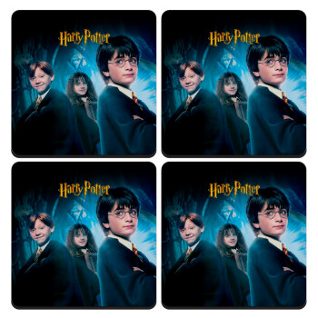 Harry potter and the philosopher's stone, ΣΕΤ 4 Σουβέρ ξύλινα τετράγωνα (9cm)