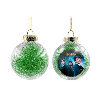 Harry potter and the philosopher's stone, Χριστουγεννιάτικη μπάλα δένδρου διάφανη με πράσινο γέμισμα 8cm