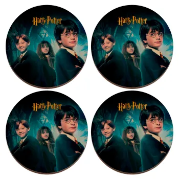 Harry potter and the philosopher's stone, ΣΕΤ x4 Σουβέρ ξύλινα στρογγυλά plywood (9cm)
