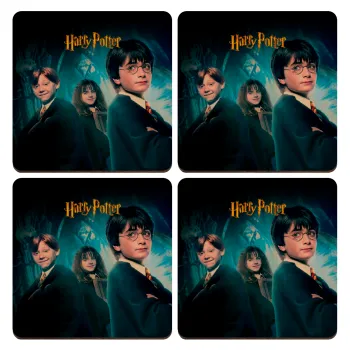 Harry potter and the philosopher's stone, ΣΕΤ x4 Σουβέρ ξύλινα τετράγωνα plywood (9cm)
