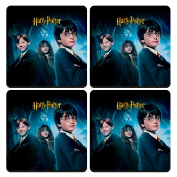 Harry potter and the philosopher's stone, ΣΕΤ 4 Σουβέρ ξύλινα τετράγωνα (9cm)