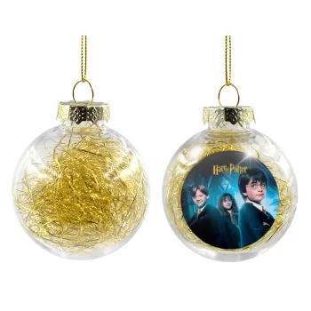 Harry potter and the philosopher's stone, Transparent Christmas tree ball ornament with gold filling 8cm