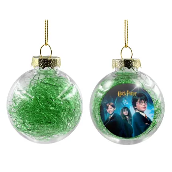Harry potter and the philosopher's stone, Στολίδι Χριστουγεννιάτικη μπάλα δένδρου διάφανη με πράσινο γέμισμα 8cm
