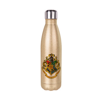 Hogwart's, Glitter gold stainless steel thermos bottle, double-walled, 500ml