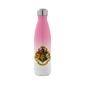 Hogwart's, Μεταλλικό παγούρι θερμός Ροζ/Λευκό (Stainless steel), διπλού τοιχώματος, 500ml