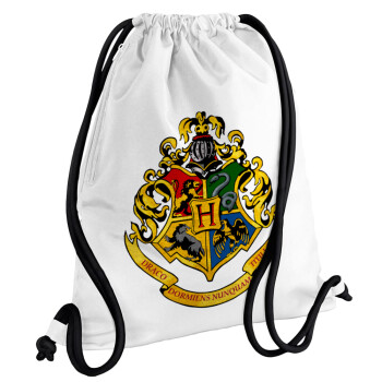 Hogwart's, Τσάντα πλάτης πουγκί GYMBAG λευκή, με τσέπη (40x48cm) & χονδρά κορδόνια