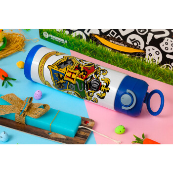 Hogwart's, Easter candle, Childrens hot water bottle, stainless steel, with safety straw, BLUE (500ml)