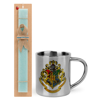 Hogwart's, Easter Set, metallic thermal cup (300ml) & aromatic flat Easter candle (30cm) (TURQUOISE)