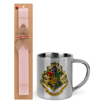 Hogwart's, Easter Set, metallic thermal cup (300ml) & aromatic flat Easter candle (30cm) (PINK)