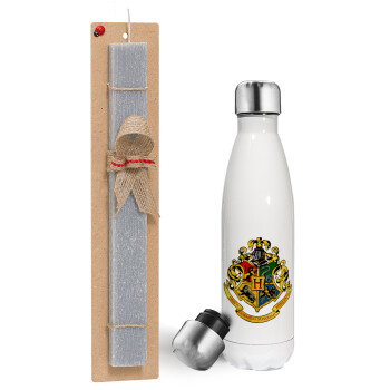 Hogwart's, Πασχαλινή λαμπάδα, μεταλλικό παγούρι θερμός λευκός (500ml) & λαμπάδα αρωματική πλακέ (30cm) (ΓΚΡΙ)