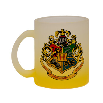 Hogwart's, Κούπα γυάλινη δίχρωμη με βάση το κίτρινο ματ, 330ml