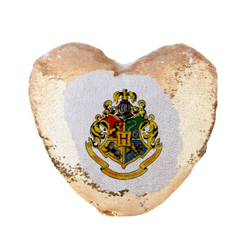 Hogwart's, Μαξιλάρι καναπέ καρδιά Μαγικό Χρυσό με πούλιες 40x40cm περιέχεται το  γέμισμα