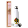 Easter Set, metallic stainless steel water bottle (750ml) & scented flat Easter candle (30cm) (PINK)