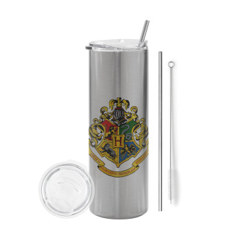 Hogwart's, Eco friendly stainless steel Silver tumbler 600ml, with metal straw & cleaning brush