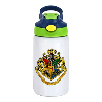 Hogwart's, Children's hot water bottle, stainless steel, with safety straw, green, blue (350ml)