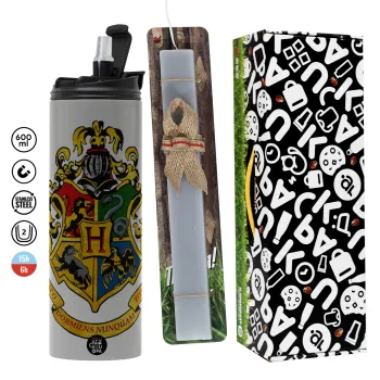 Hogwart's, Πασχαλινή Λαμπάδα με Travel Tumbler θερμό (600ml, BPA free) & κερί αρωματικό πλακέ (30cm) (ΓΚΡΙ)